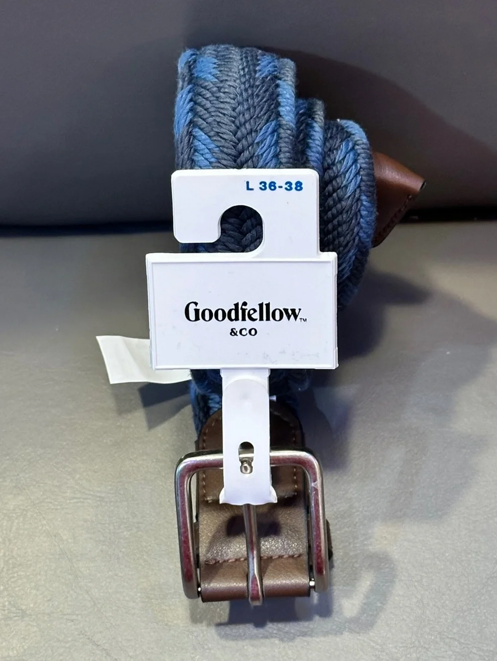 Goodfellow & Co Men's L 36-38 Woven Belt Preppy Casual Blue Brown NWT